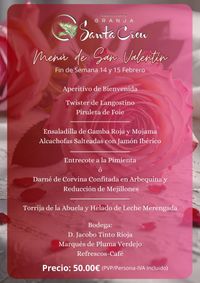 MENÚ DE SAN VALENTÍN RESTAURANTE GRANJA SANTA CREU